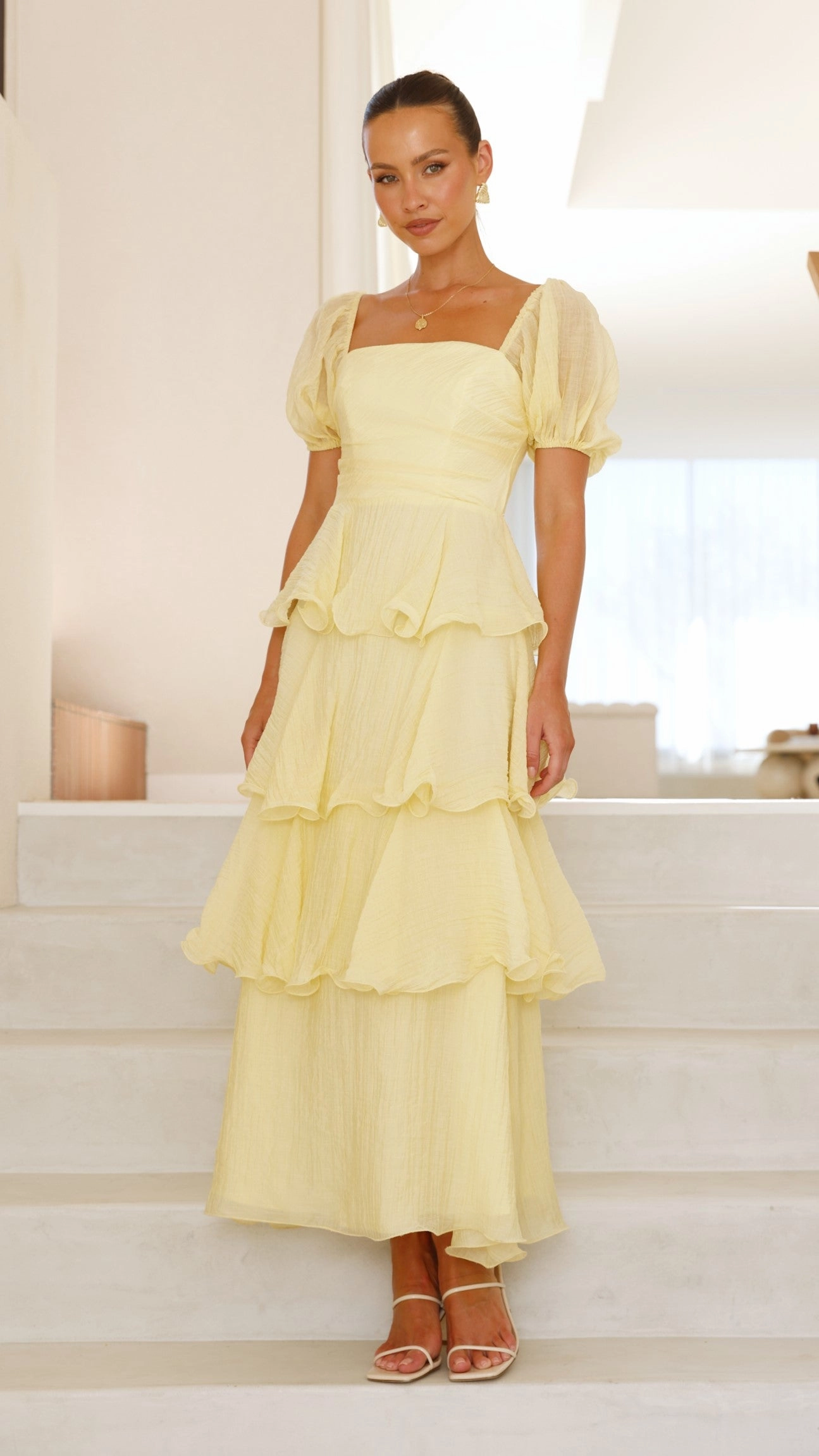 Flowing Layers Crisp Finish Lanelle Maxi Dress - Yellow