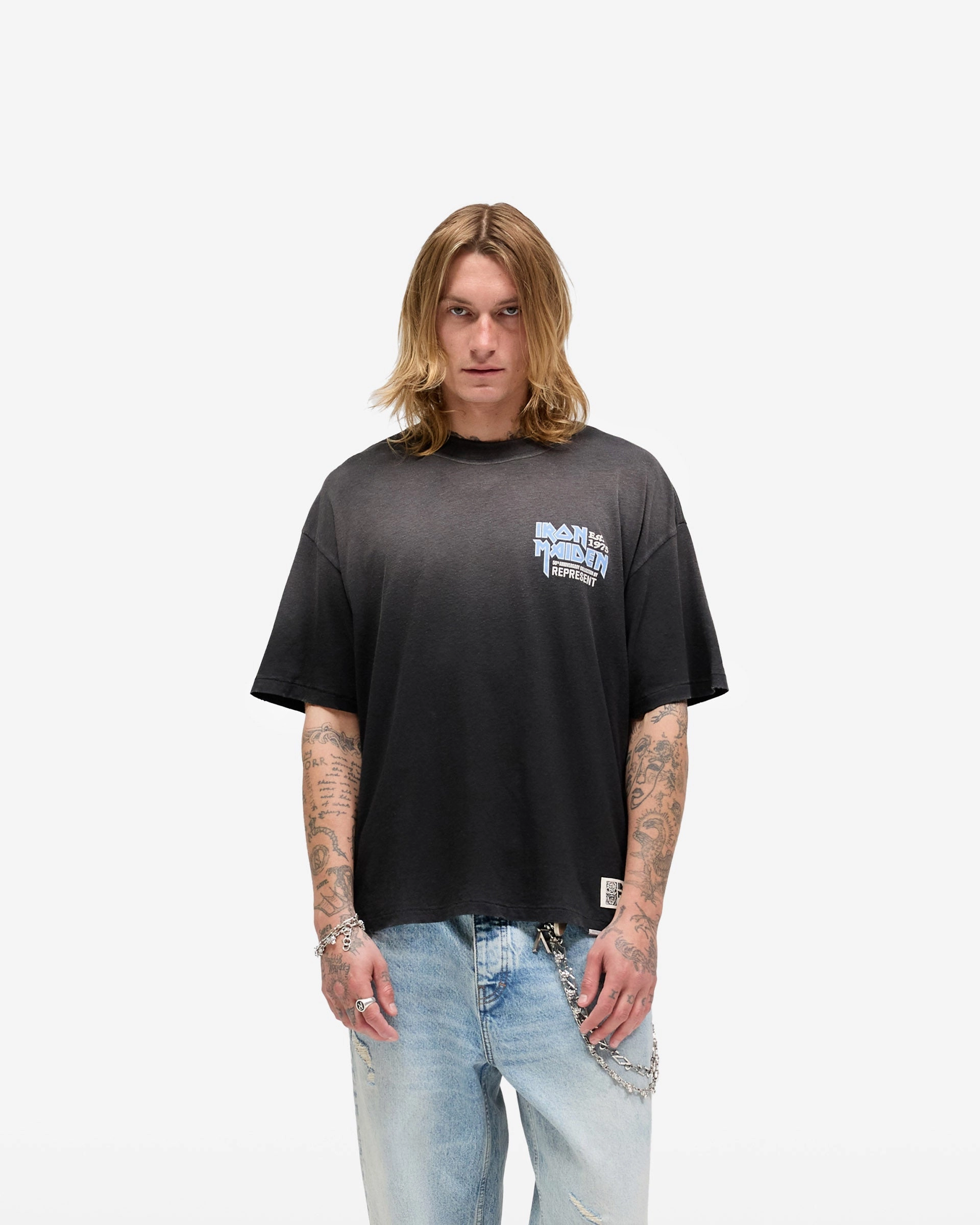 Represent X Iron Maiden Anniversary T-Shirt - Stained Black V-Neck