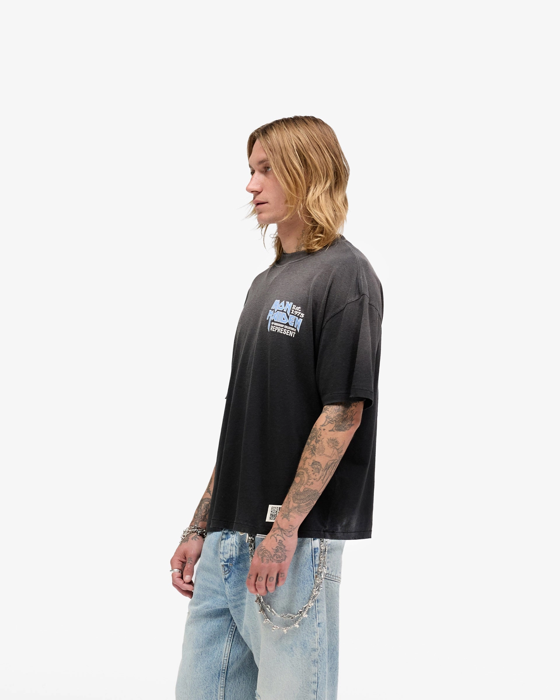 Comfy Top Zero Waste Production Represent X Iron Maiden Anniversary T-Shirt - Stained Black