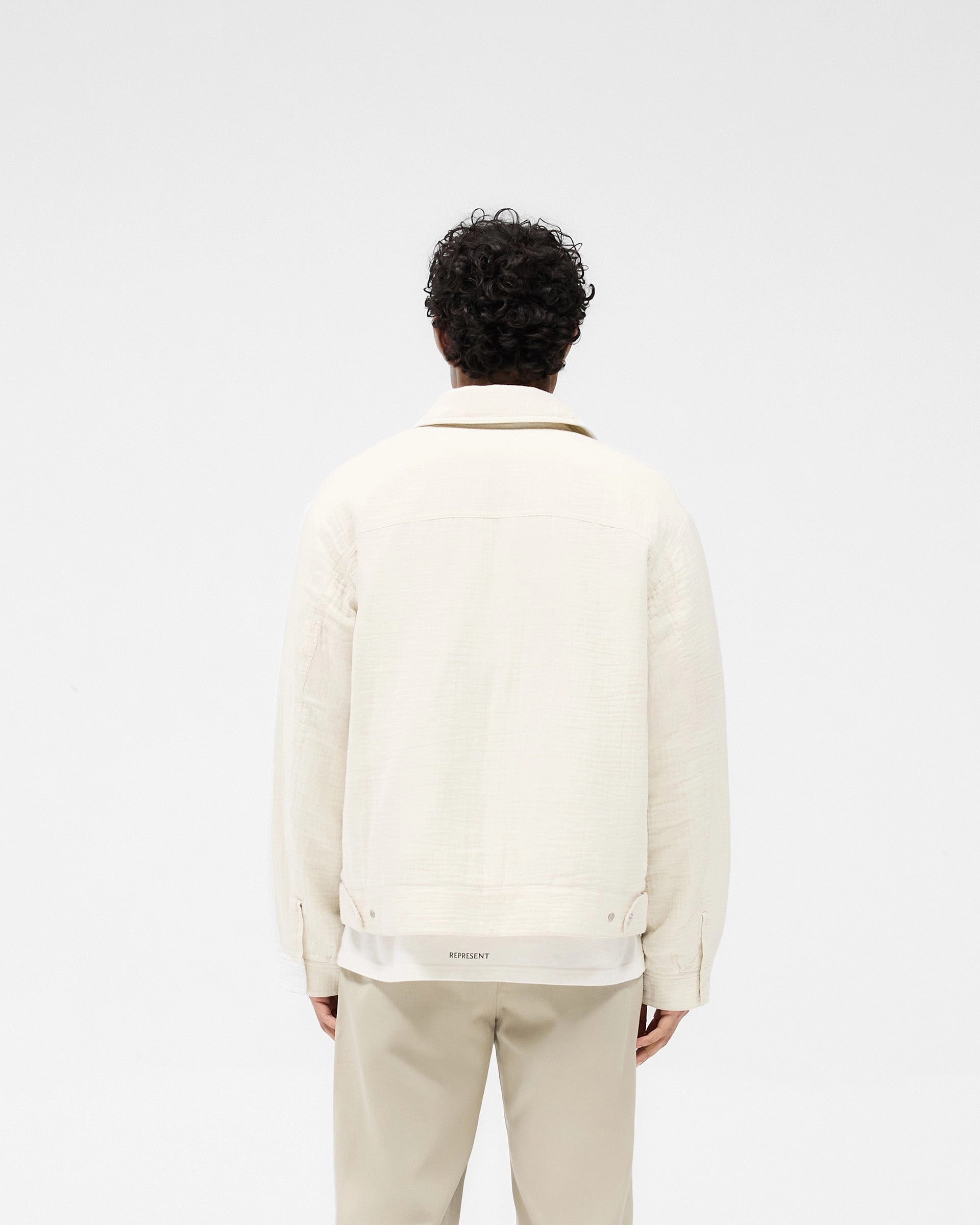 Utility Inspired Look Crinkle Trucker Jacket - Ecru