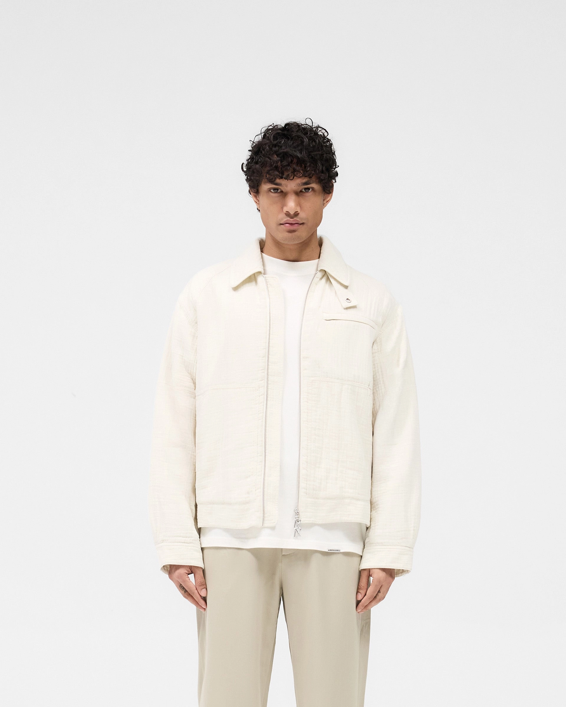 Crinkle Trucker Jacket - Ecru Multi Use Piece HeatRetentionTechnology