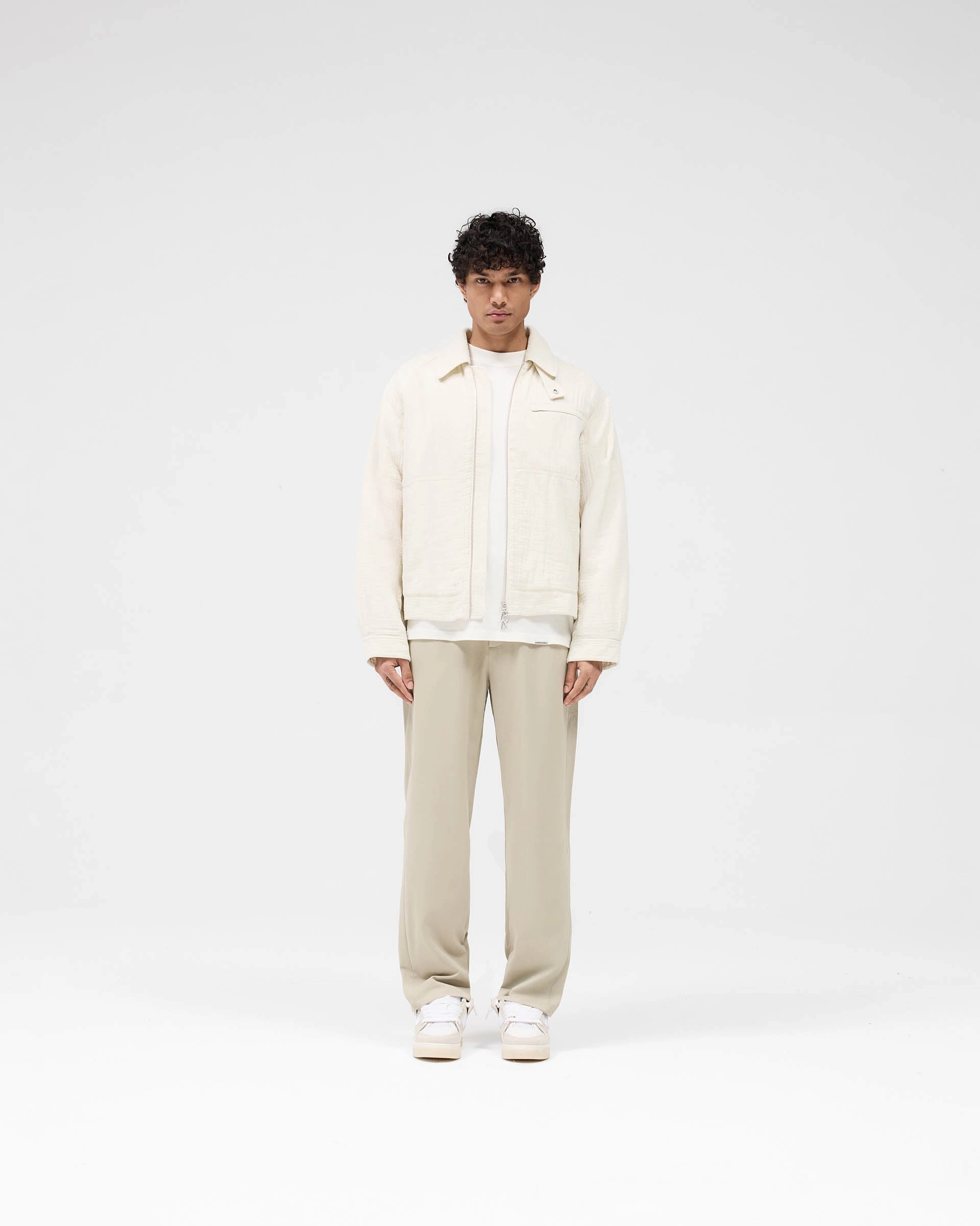 Flexible Elbow Patches Abrasion Resistant Edging Crinkle Trucker Jacket - Ecru