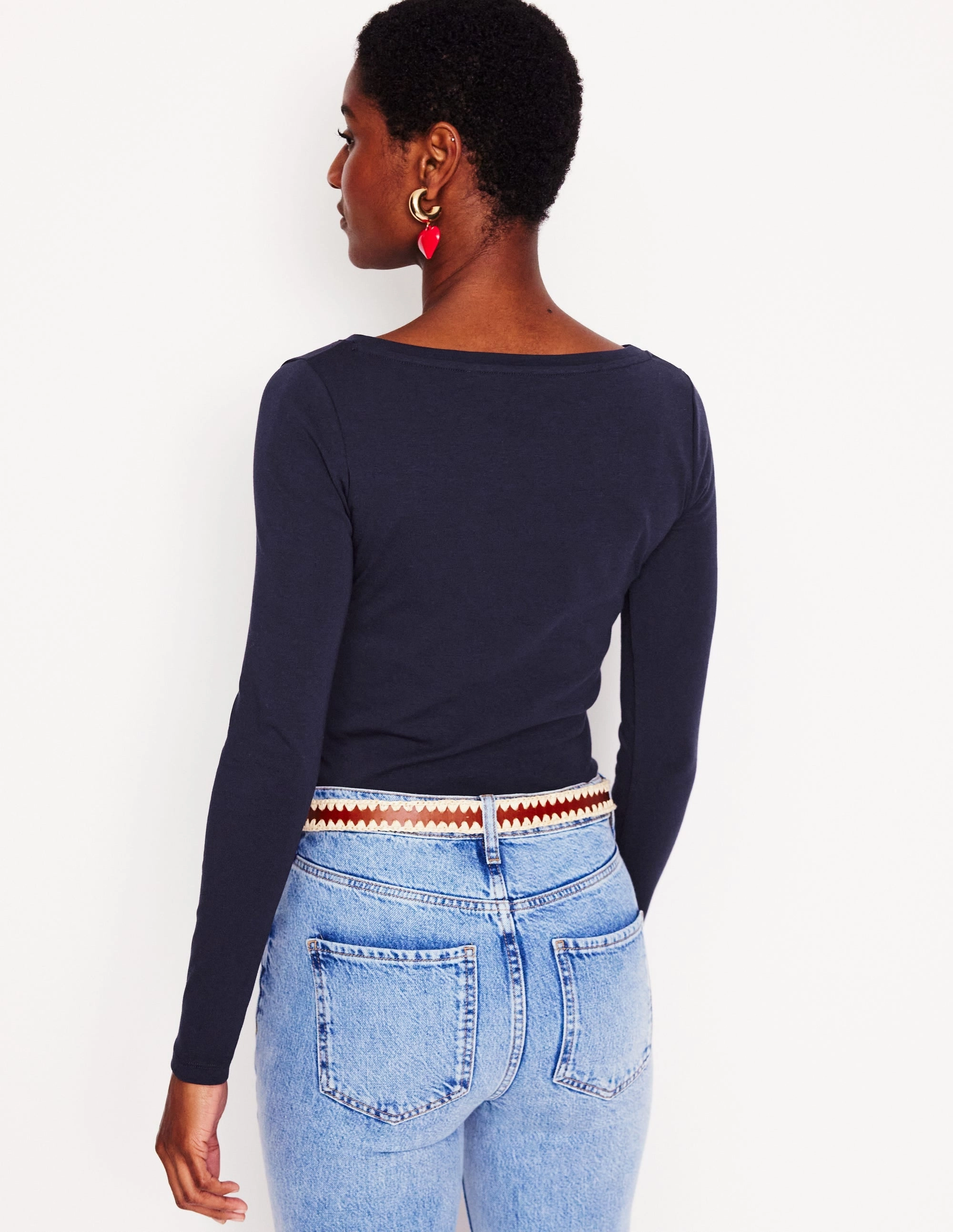 Essential Boat-Neck Jersey Top-Navy SnagProof