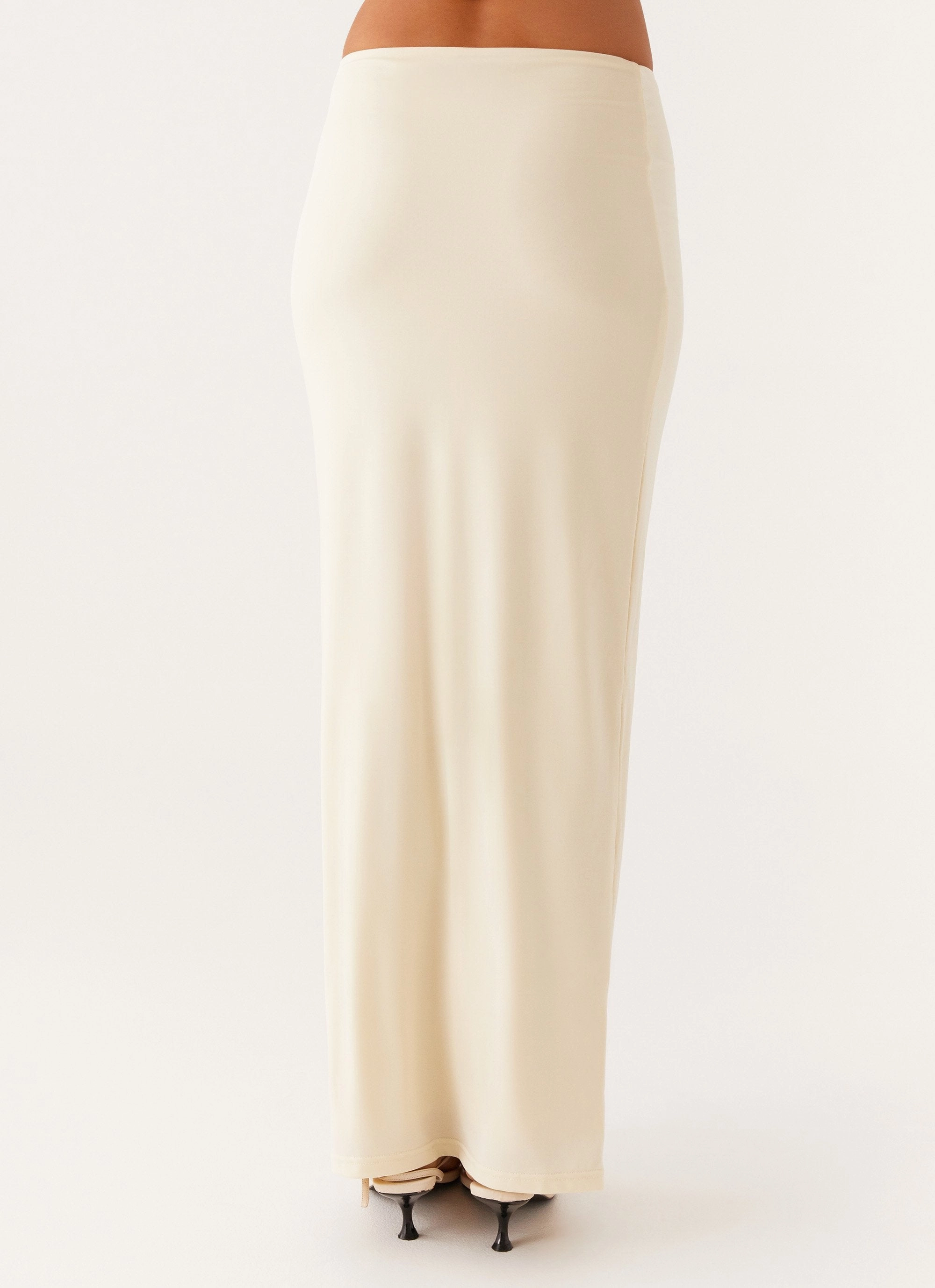 Solace Soul Maxi Skirt - Yellow elastic waistband urban scene