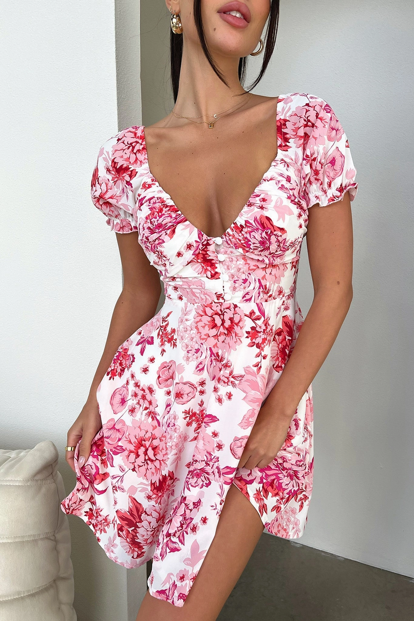 Anytime Fit Comfy Comfort Solem Mini Dress - Pink/Red Floral