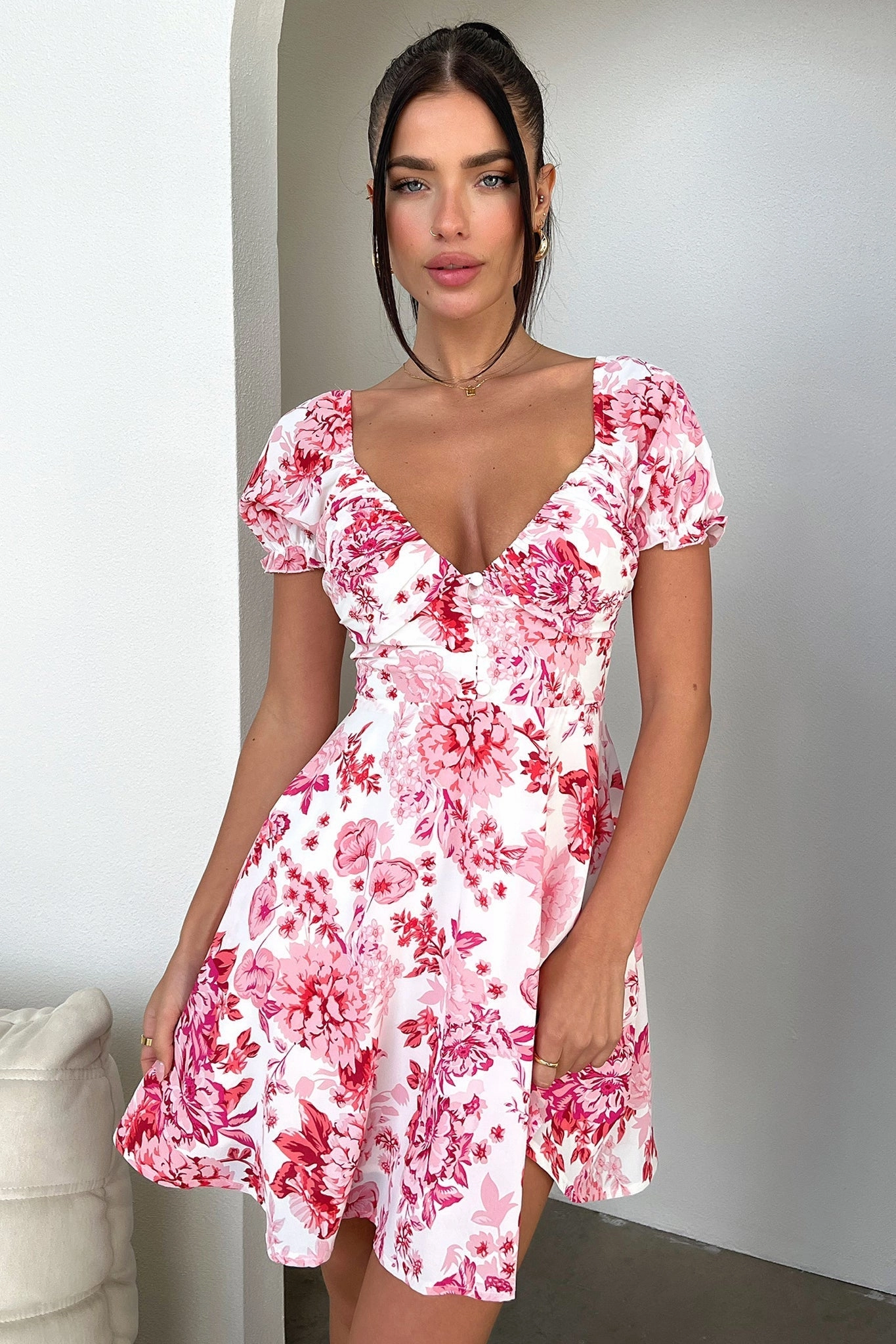 Solem Mini Dress - Pink/Red Floral Sister Glow Light and Breezy