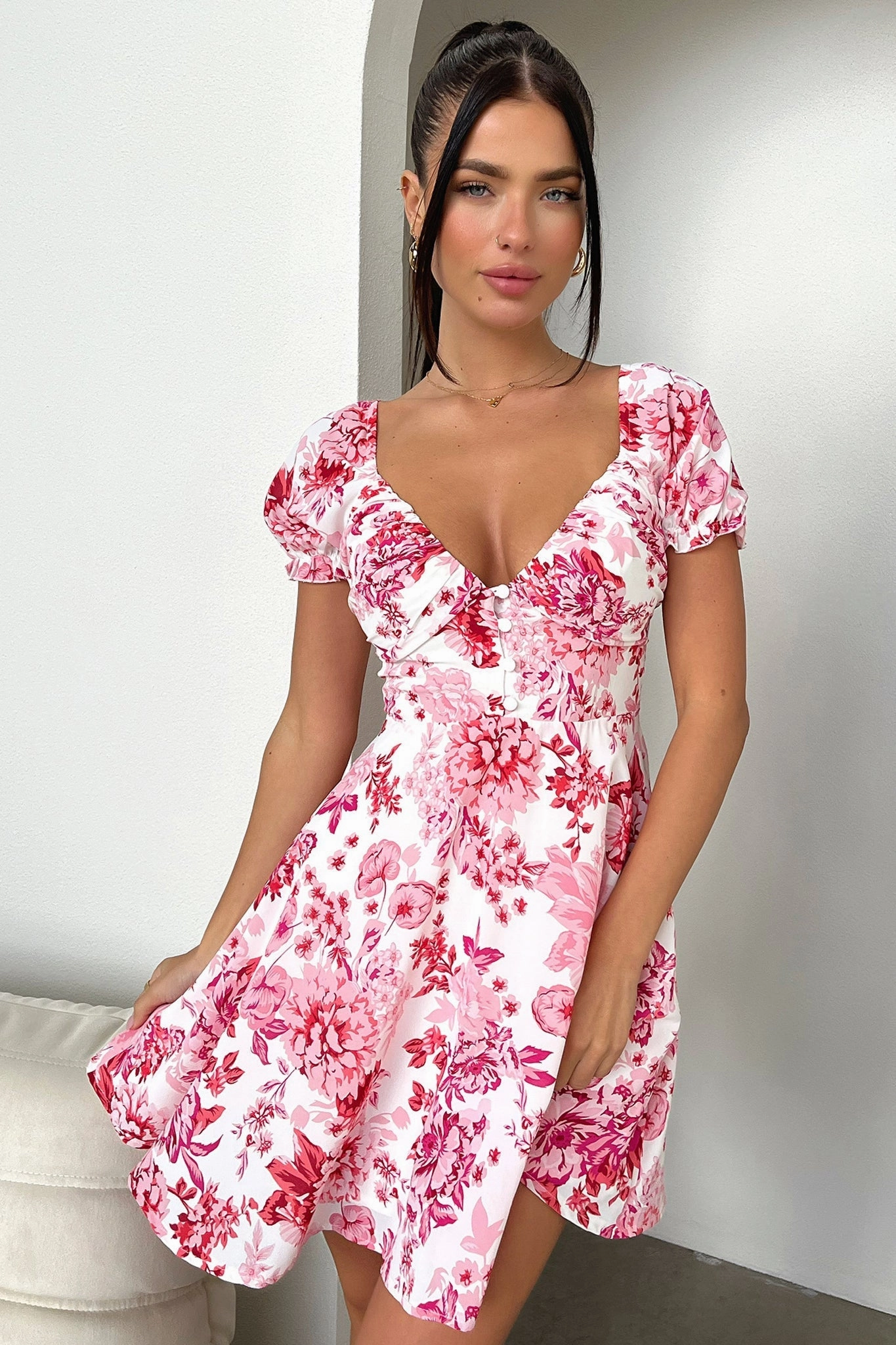 All Day Solem Mini Dress - Pink/Red Floral