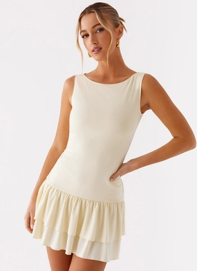 Rhiannon Frill Mini Dress - Yellow Beauty Zone