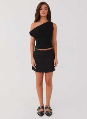 Marissa Linen Mini Skirt - Black Two Tone Trim Fashion Combo
