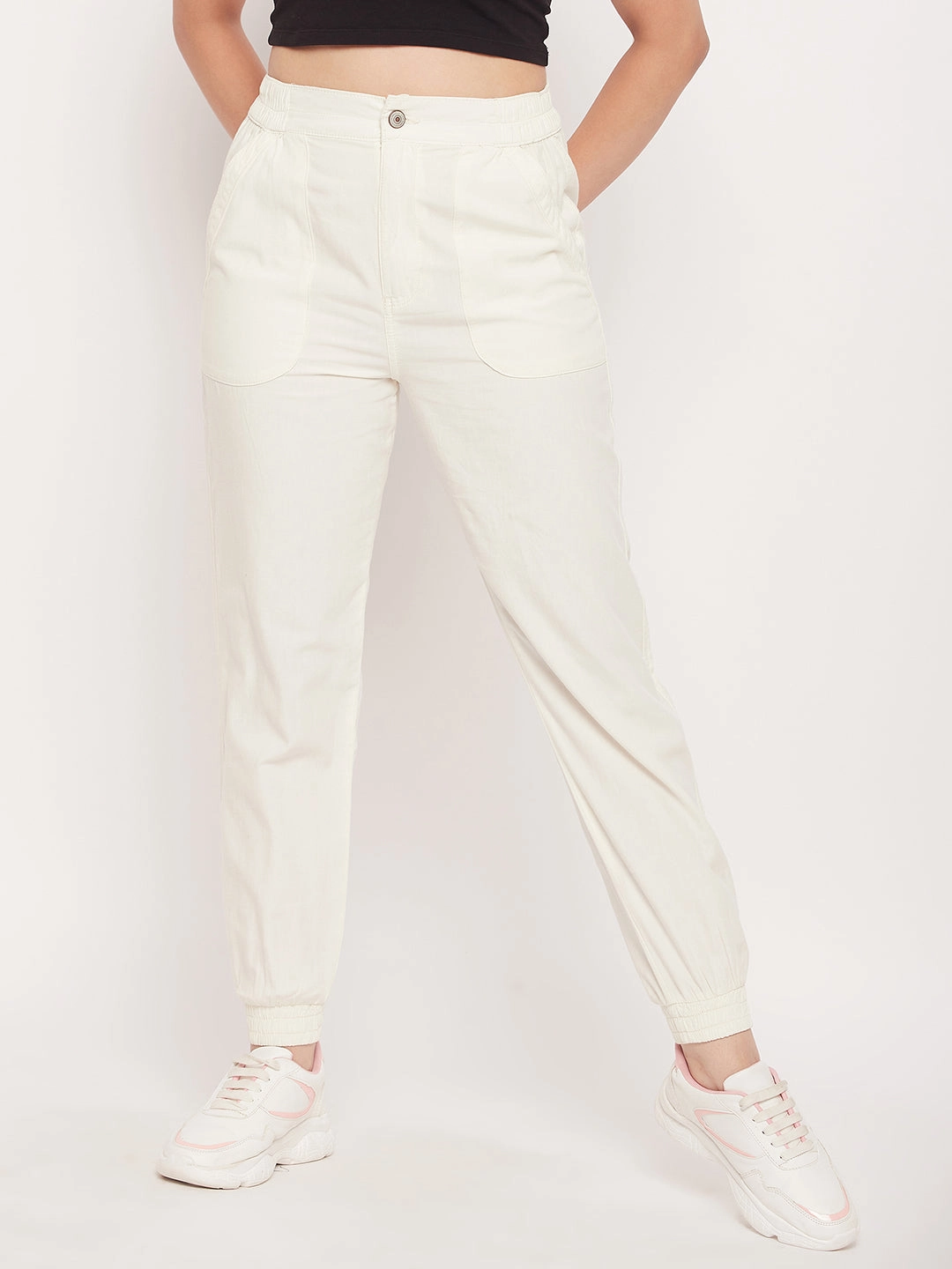 TailoredSilhouette Madame White Elasticated Cotton Joggers