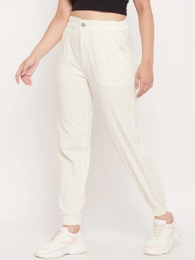 Madame White Elasticated Cotton Joggers Water Repellent Coating Layering Comfort