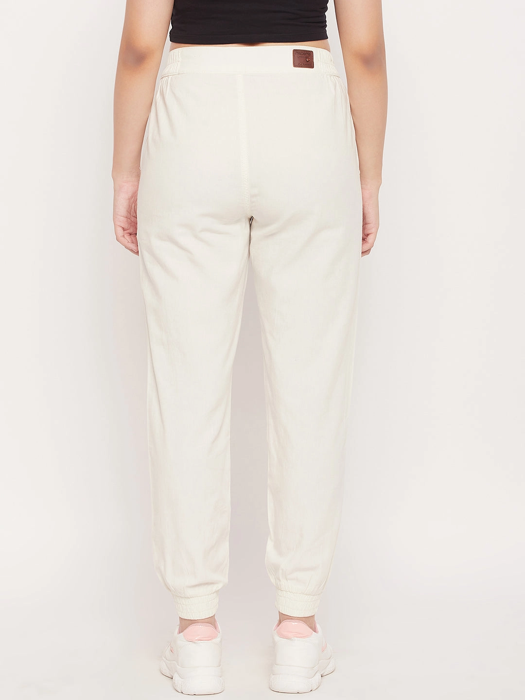 Layered Wear Madame White Elasticated Cotton Joggers