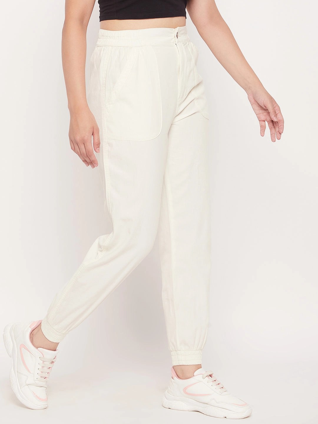 Anti Odor Technology Madame White Elasticated Cotton Joggers