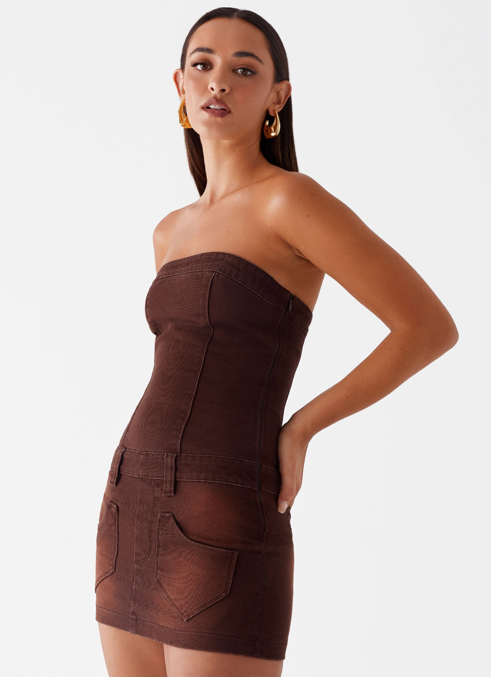 Clean Flow Drape Wave Heading South Mini Dress - Brown