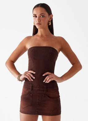 Heading South Mini Dress - Brown Light Appeal