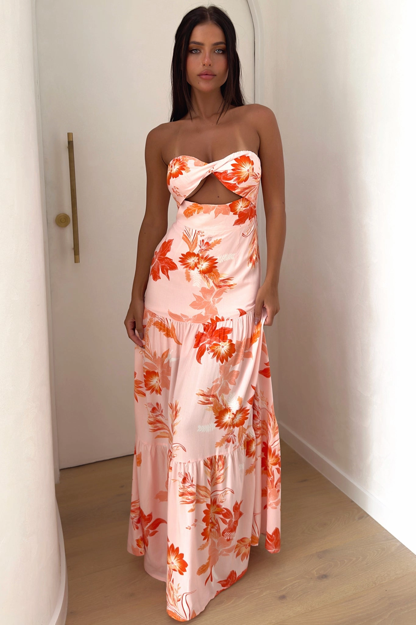 Airy Fabric Giada Maxi Dress - Orange Floral