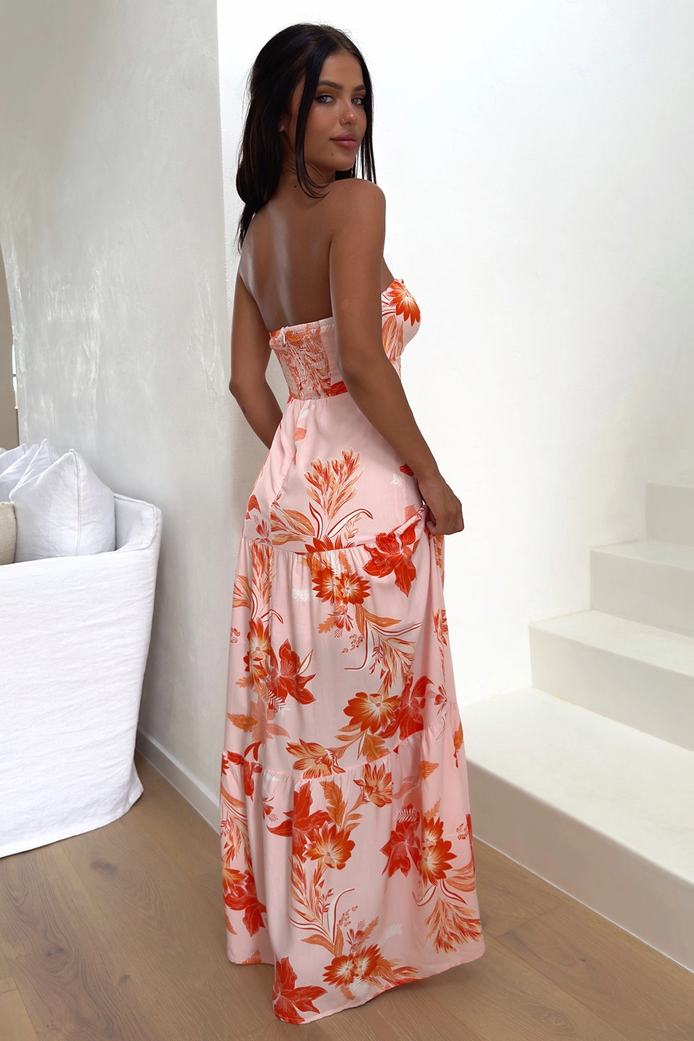 Blue Sky Bright Petal Giada Maxi Dress - Orange Floral