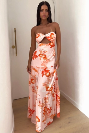 Airy Fabric Giada Maxi Dress - Orange Floral