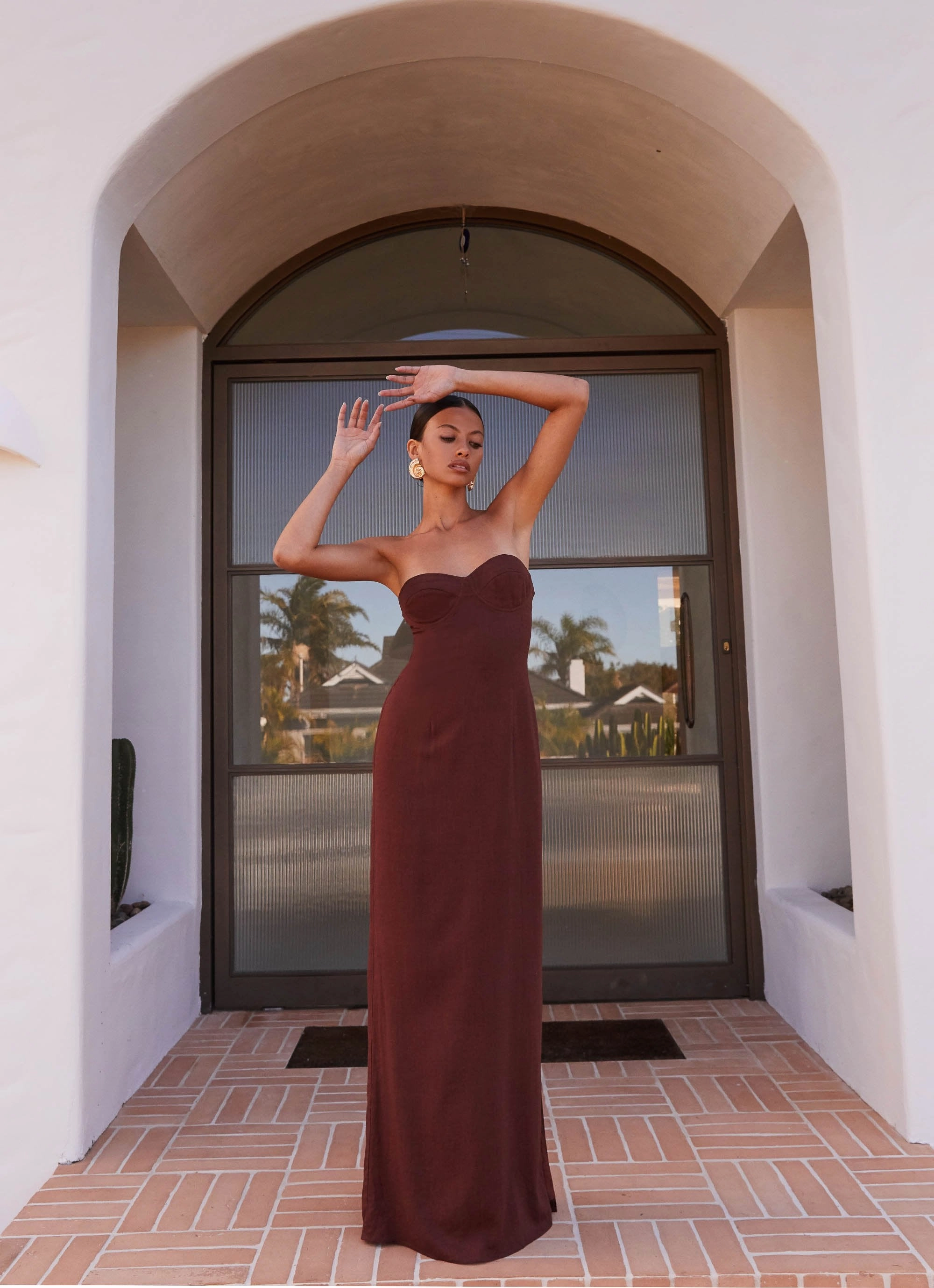 Clean Mood Tonal-Panel Esra Strapless Maxi Dress - Chocolate