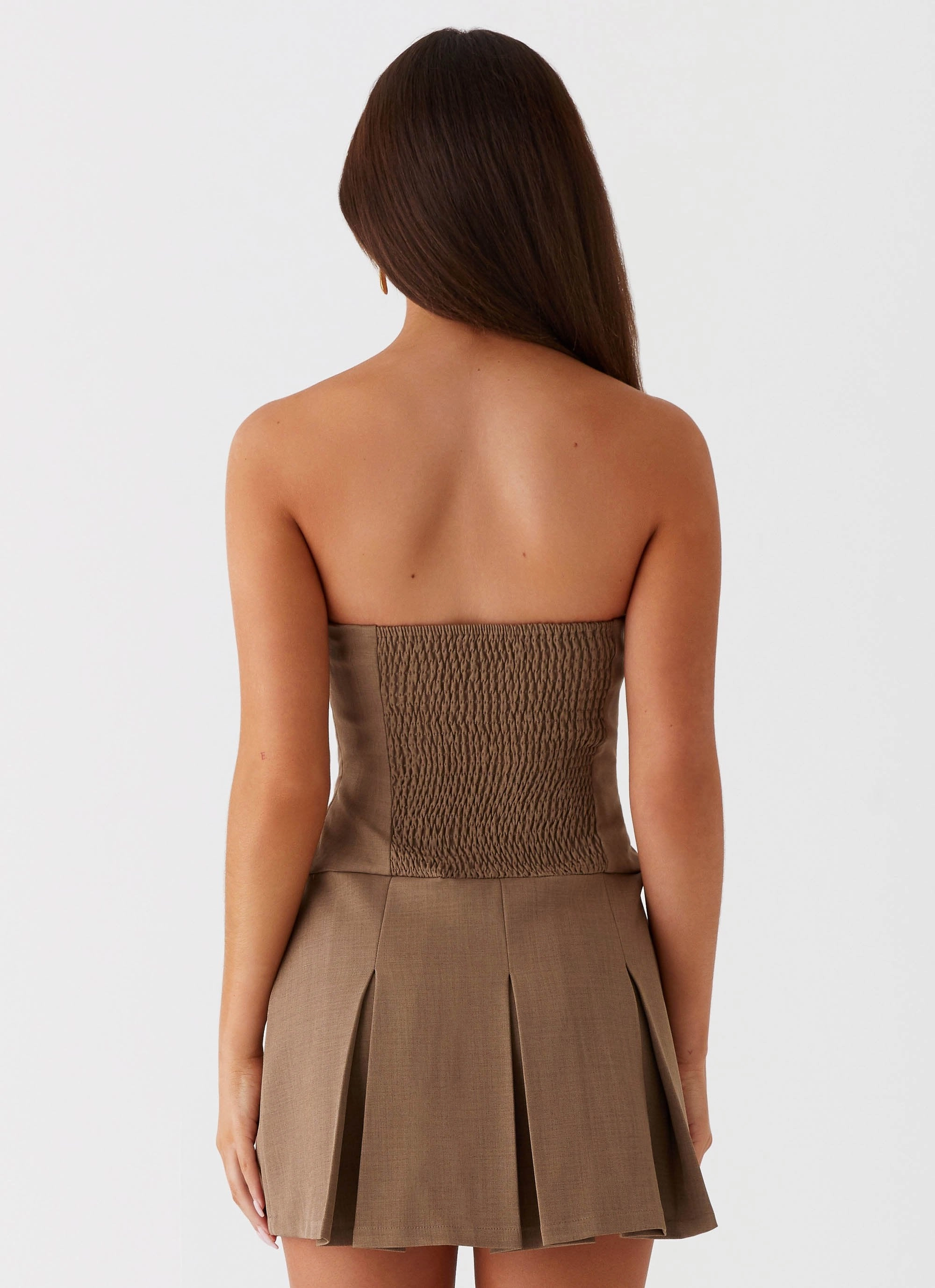 Deal-Breaker Mini Dress - Brown Beige Pose Sweet
