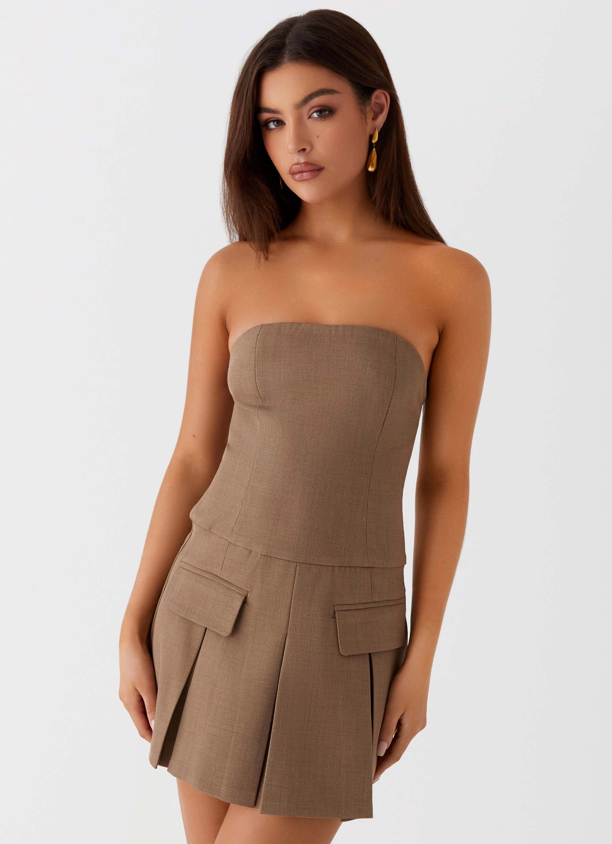 Deal-Breaker Mini Dress - Brown Beige Office Shape