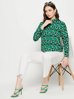 Madame Geometric Print Full Sleeves Green Shirt hypoallergenic material