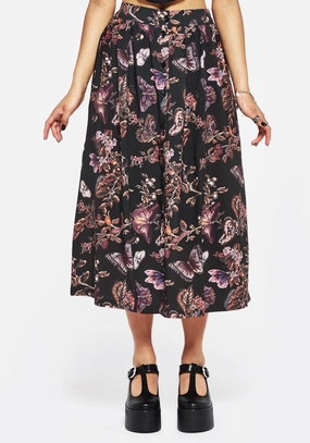 Eloise Floral Butterfly Print Button Up Midi Skirt Comfort Innovation Lined interior