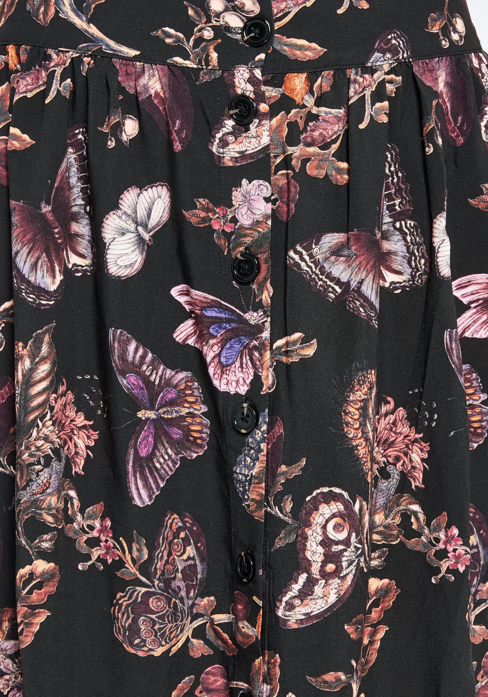 Eloise Floral Butterfly Print Button Up Midi Skirt Knee Length