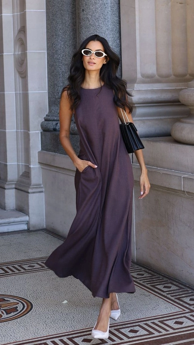 Zip Closure Darcy Maxi Dress - Chocolate
