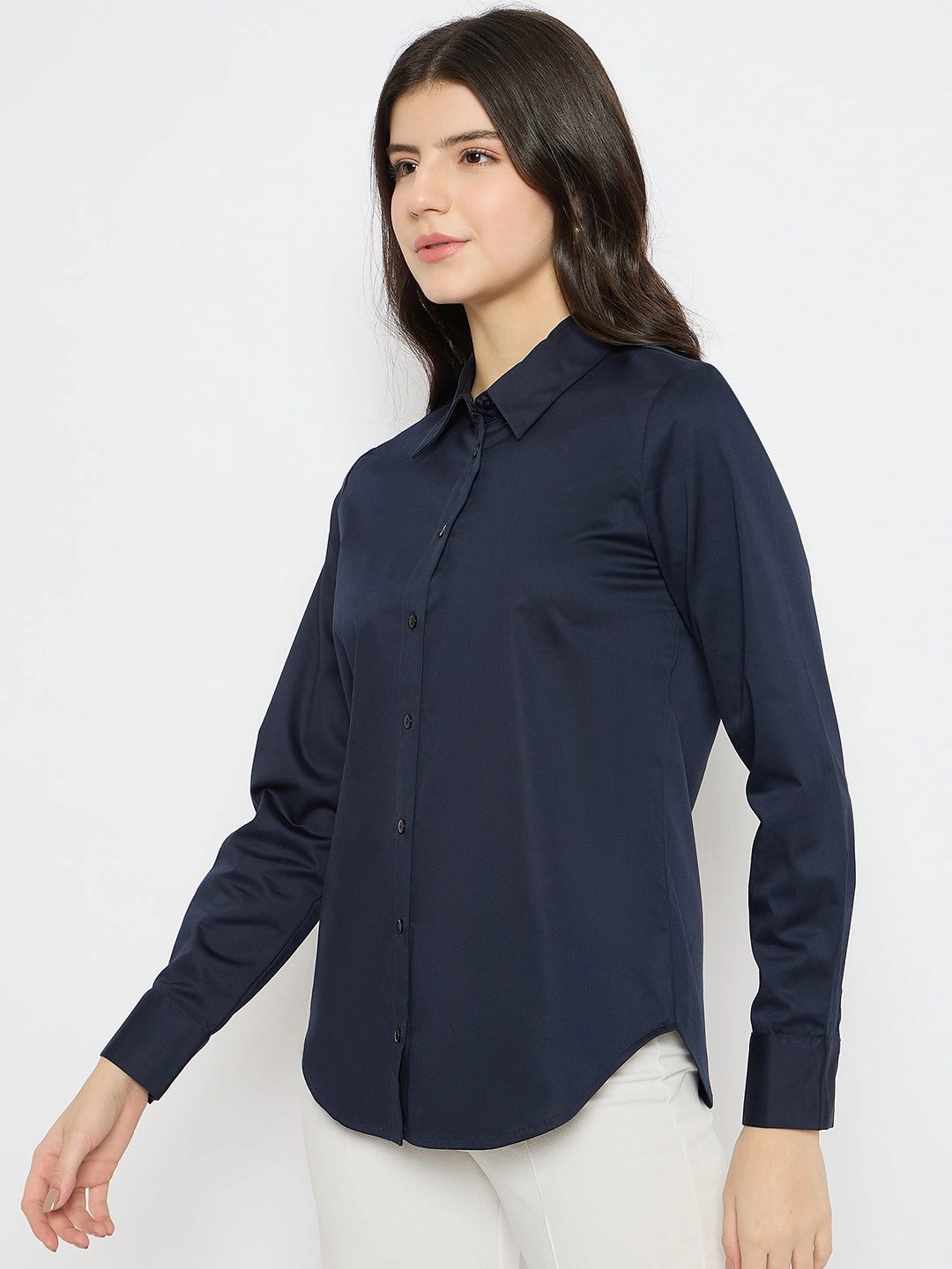 Statement Maker Madame Navy Blue Cotton Blend Shirt