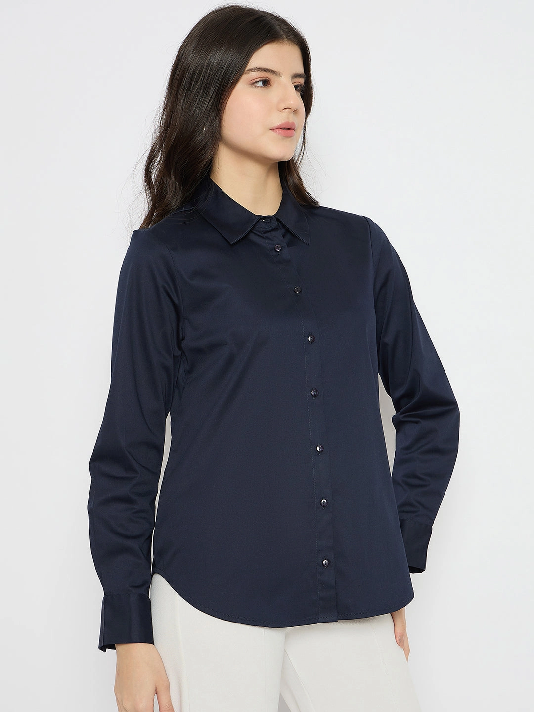 Eco Dye Technique Madame Navy Blue Cotton Blend Shirt