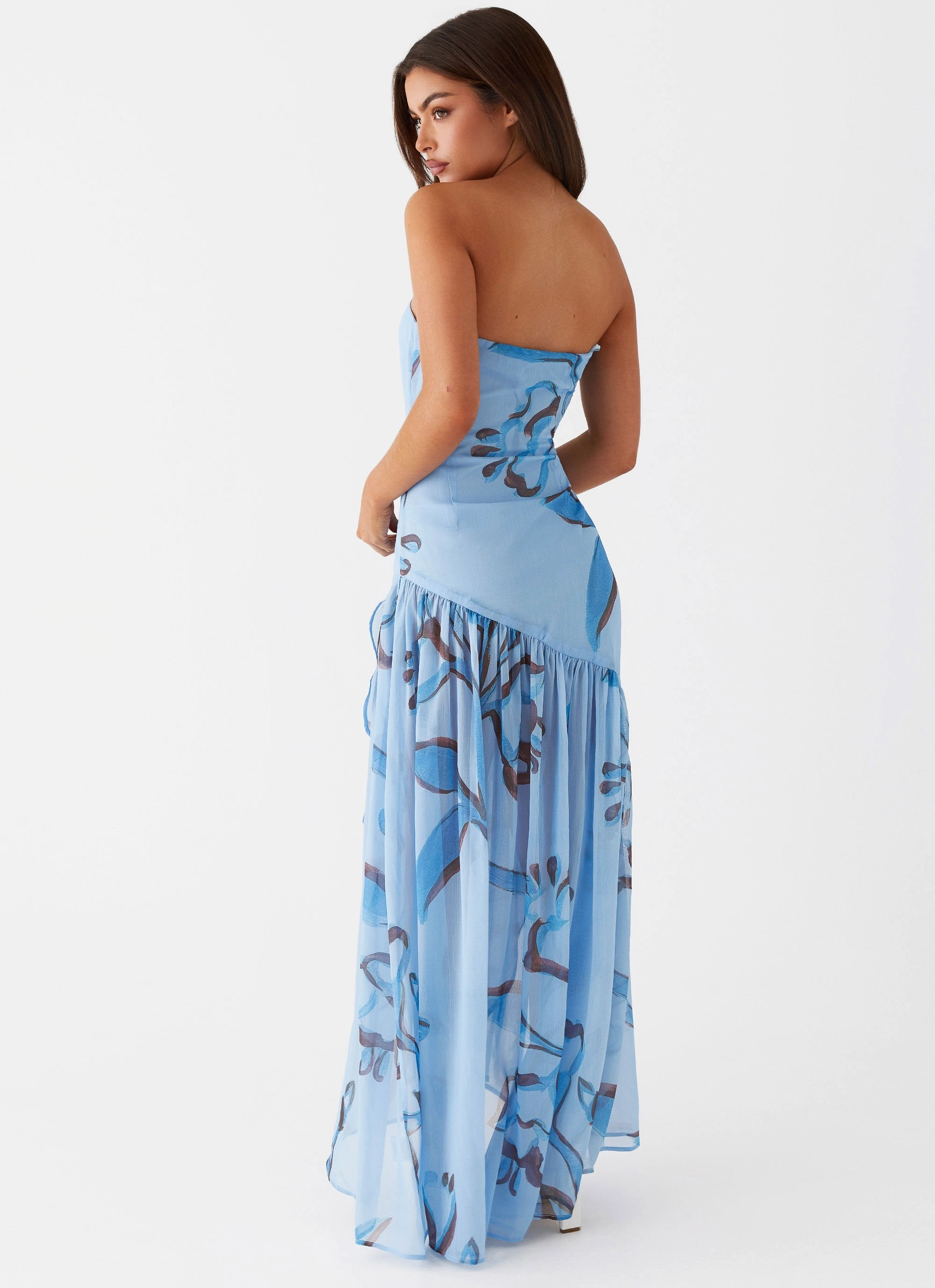 Modern Waist Design Radiant Mood Solaris Strapless Maxi Dress - Blue Floral