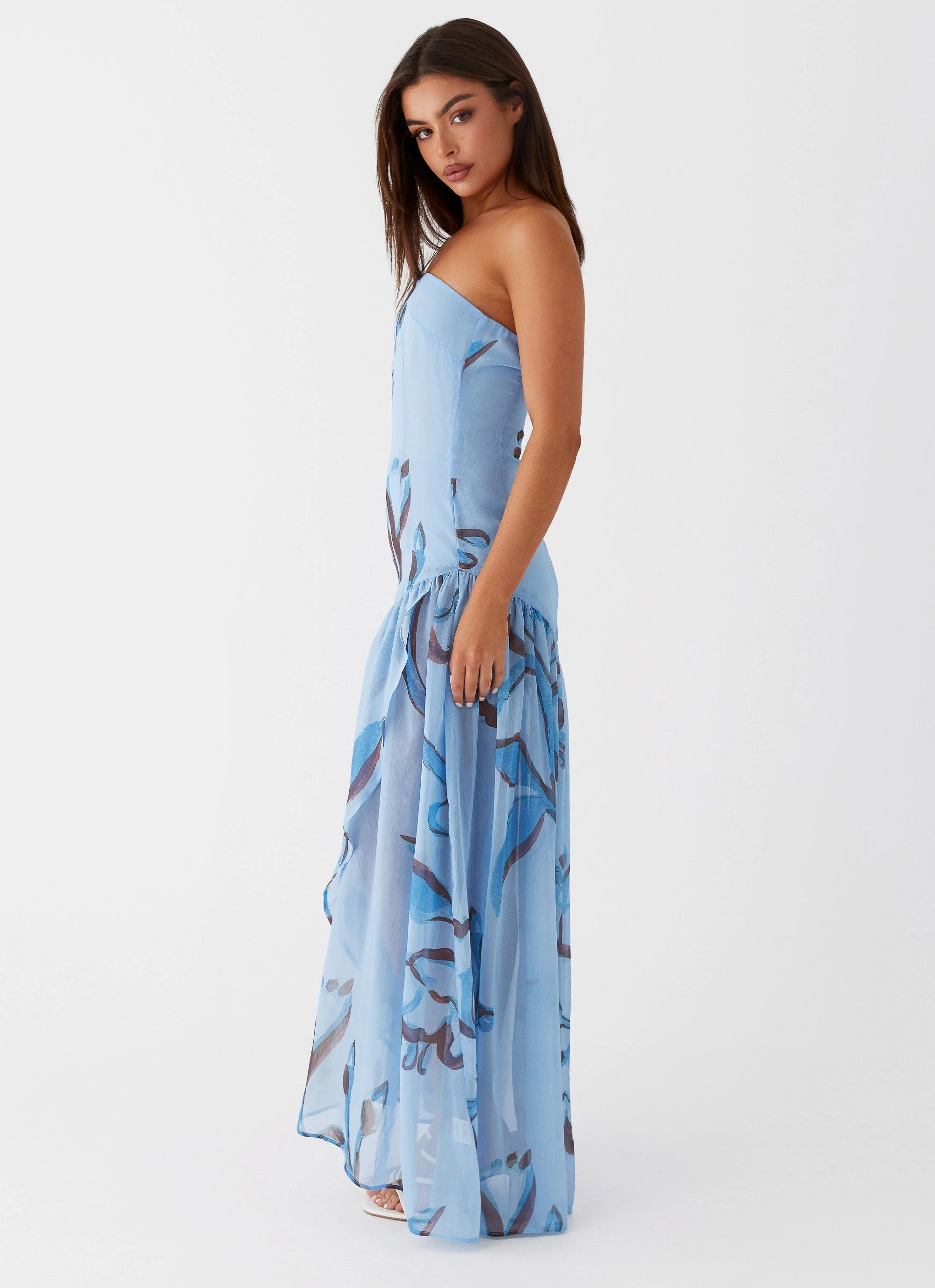Solaris Strapless Maxi Dress - Blue Floral Floral-Pattern
