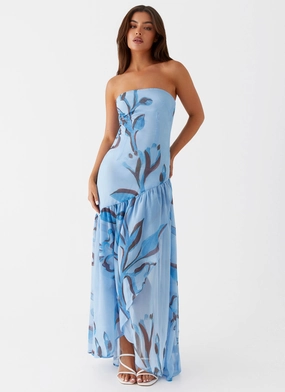 Bloom Soft Solaris Strapless Maxi Dress - Blue Floral