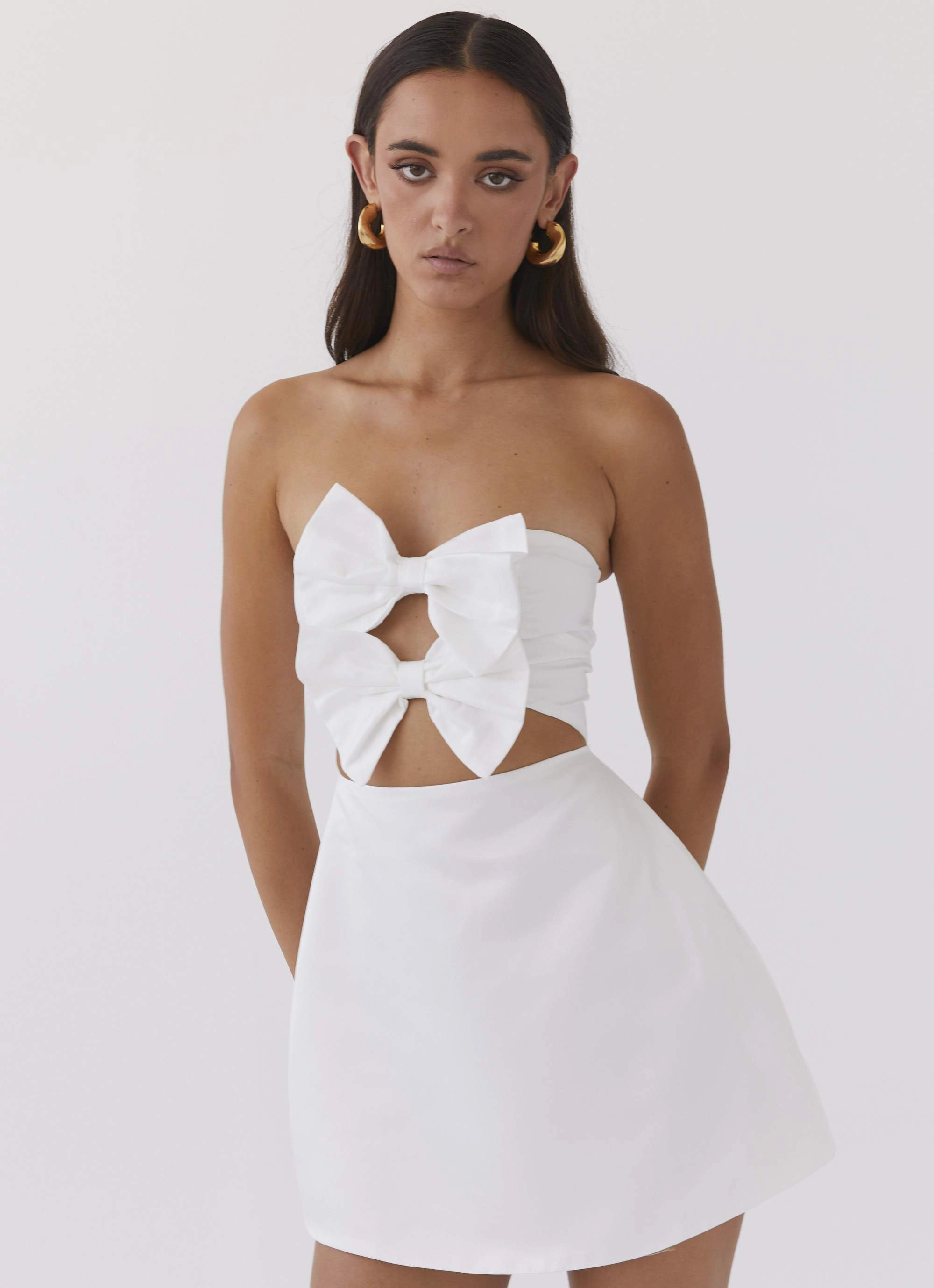 Girl Crush Bow Mini Dress - White Pink Glow