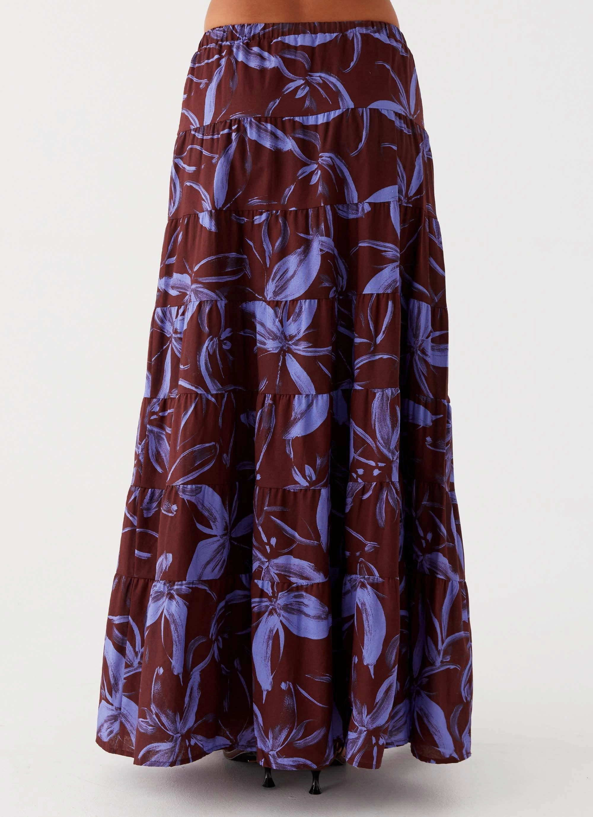 Mariella Linen Maxi Skirt - Purple Brown Floral Casual Moments