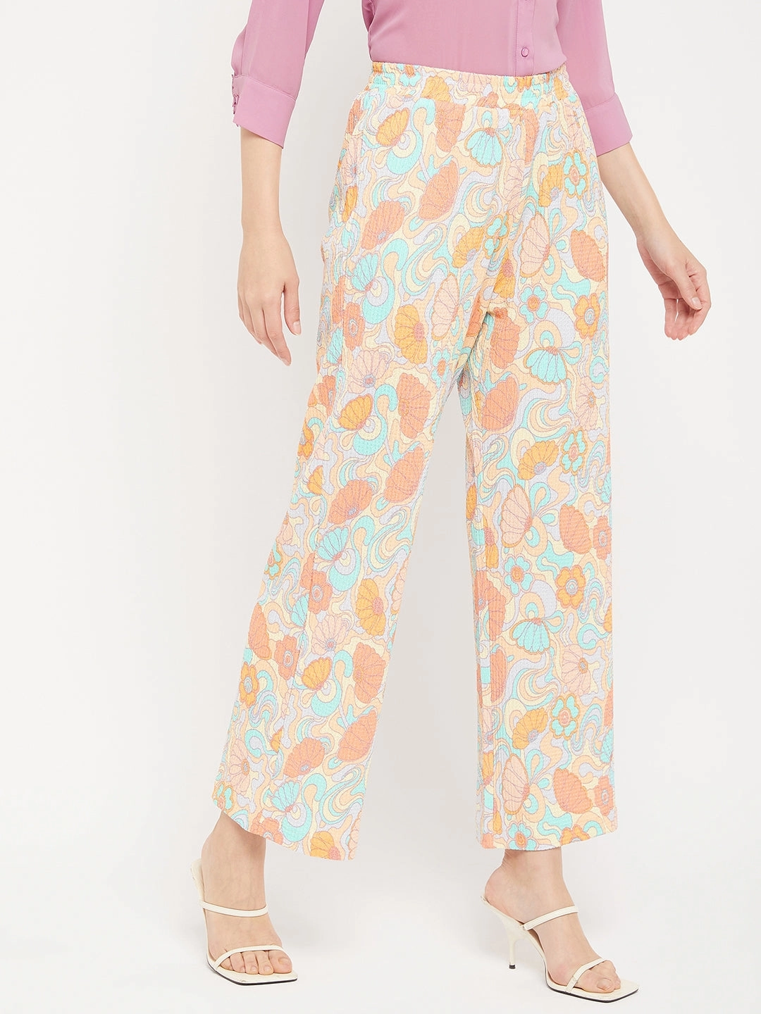 Breathable Layer Fit Soft Touch Material Madame Floral Flared Trousers