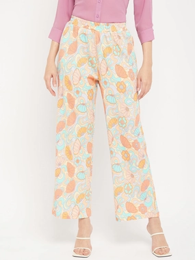 Madame Floral Flared Trousers Pocket Reinforcement Anti Friction Lining