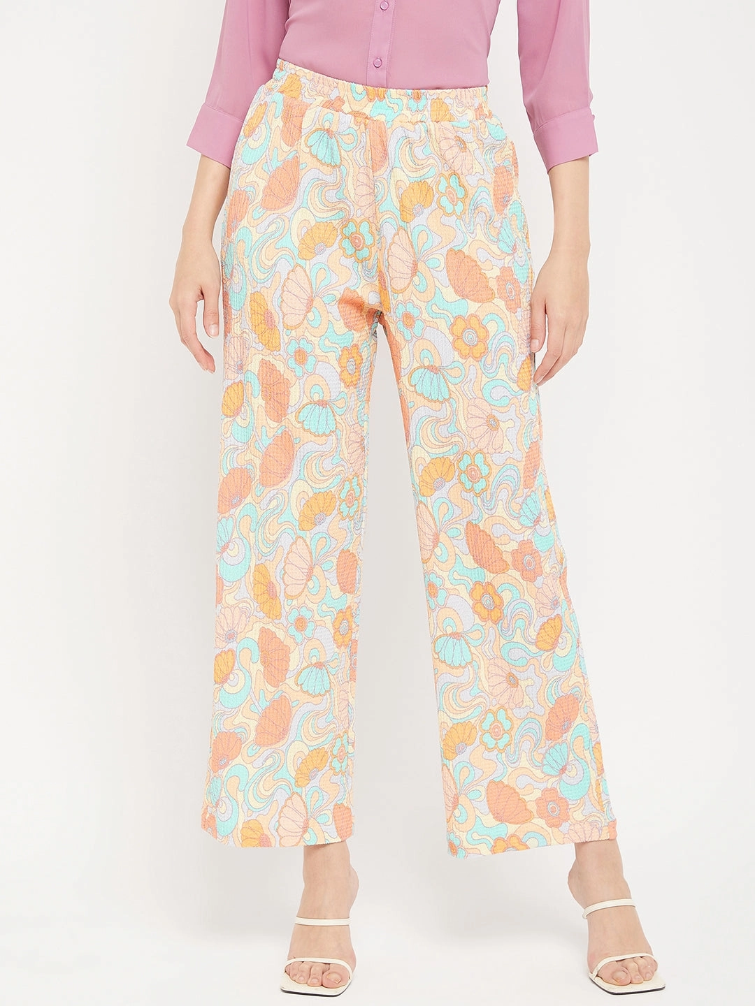 Madame Floral Flared Trousers Pocket Reinforcement Anti Friction Lining