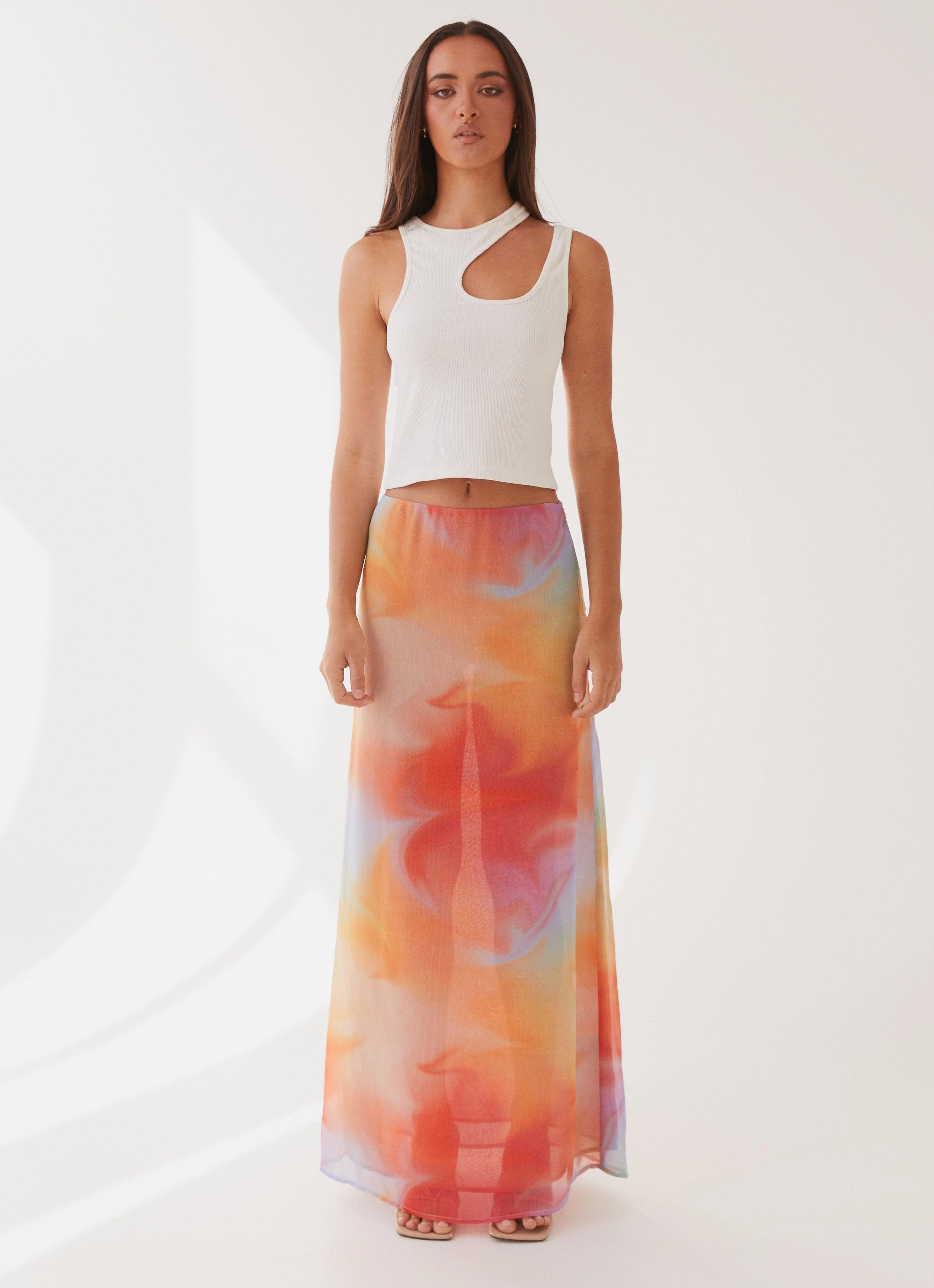 Sheer Overlay Sunlight Cascade Maxi Skirt - Rainbow Radiance