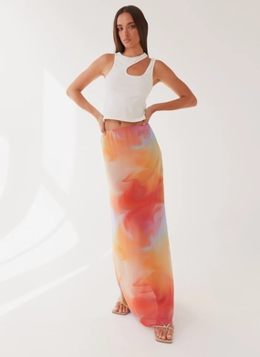 Sunlight Cascade Maxi Skirt - Rainbow Radiance Knitted Fabric