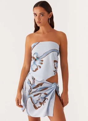 Sun Protective UPF 50  Vacay Mode Scarf Top - Blue Floral Print