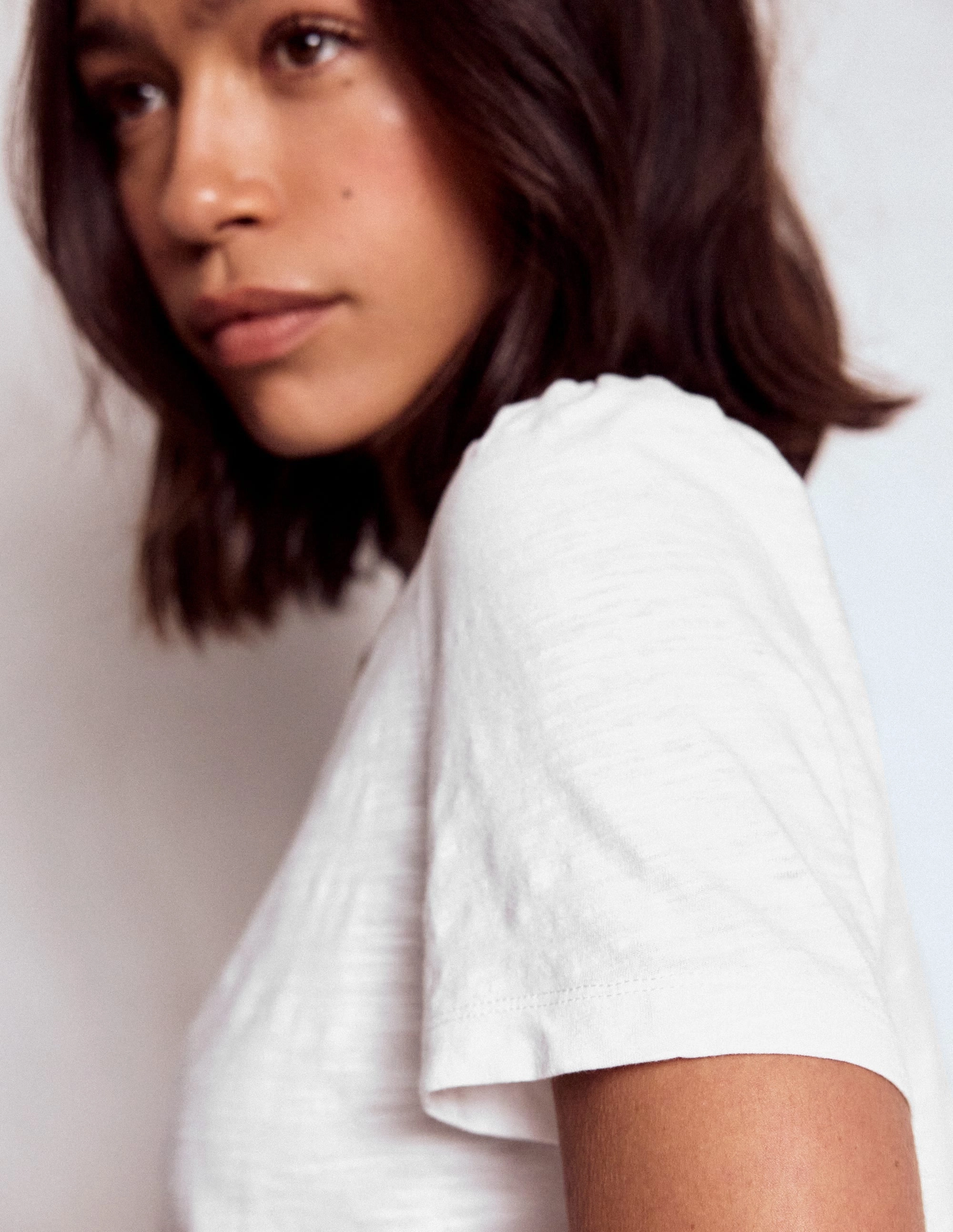 PocketDetails Cotton Puff Sleeve T-Shirt-White