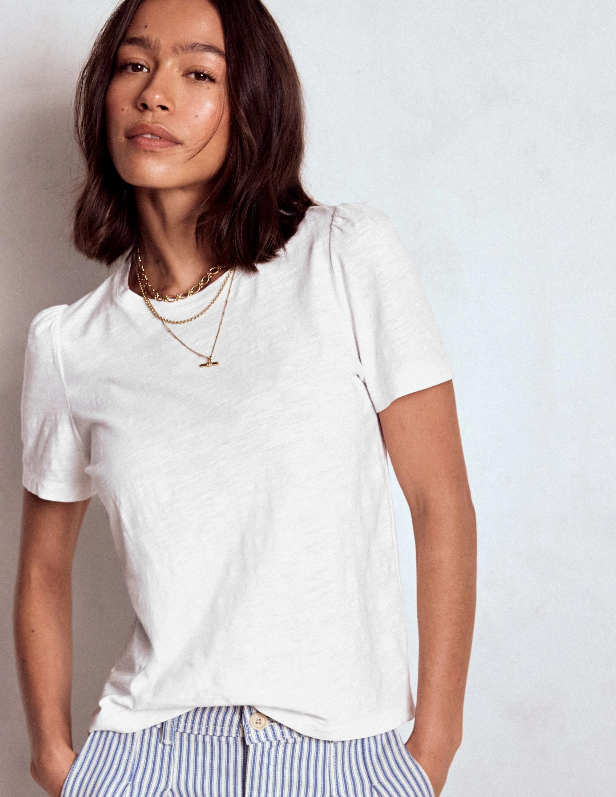 Cotton Puff Sleeve T-Shirt-White 3D Spacer Fabric HighDensity Knit