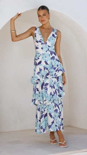 Stasie Maxi Dress - Blue Floral Lux Look