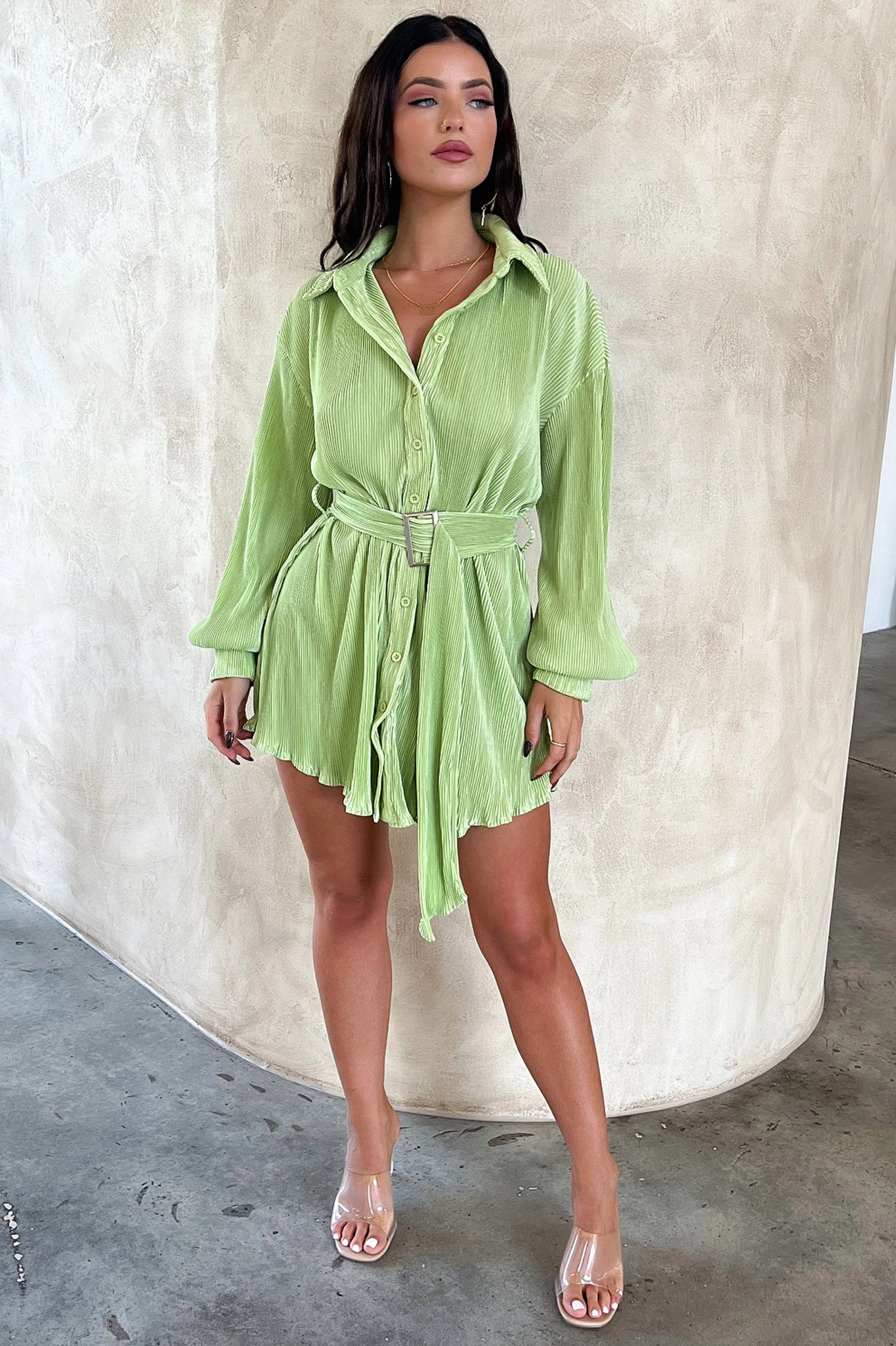 Stassi T-Shirt Dress - Green Buckle-Detail Cool Look