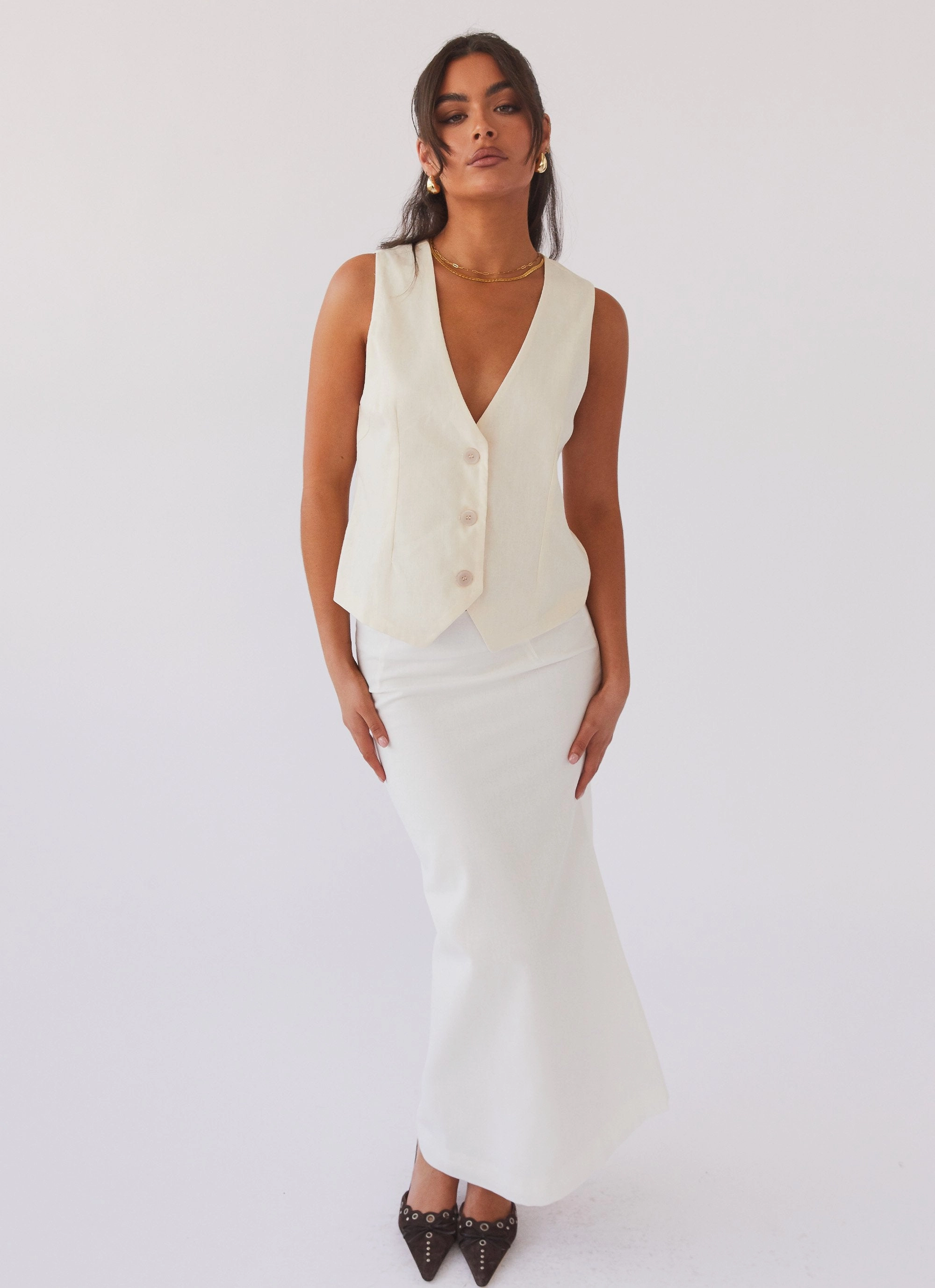 Born For Bordeaux Linen Midi Skirt - White Essential Style