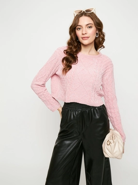 Madame Peach Cable Knit Sweater Versatile Stretch Comfy Feel