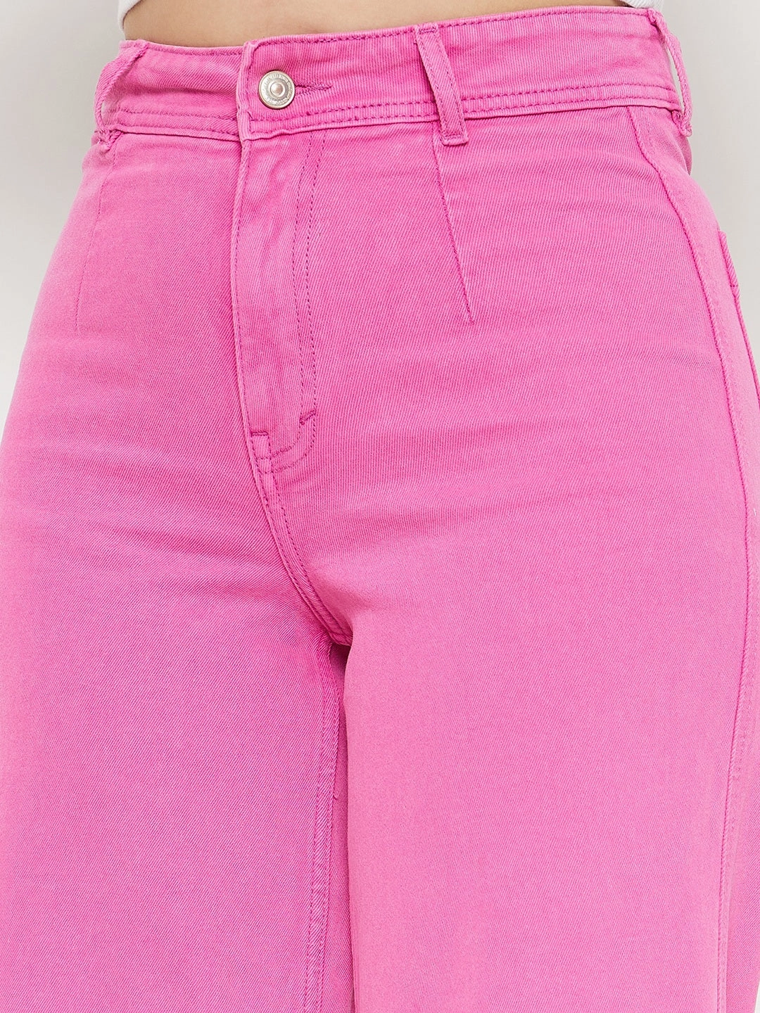Madame Pink Solid Denim Office Wear Modern Rainy Day