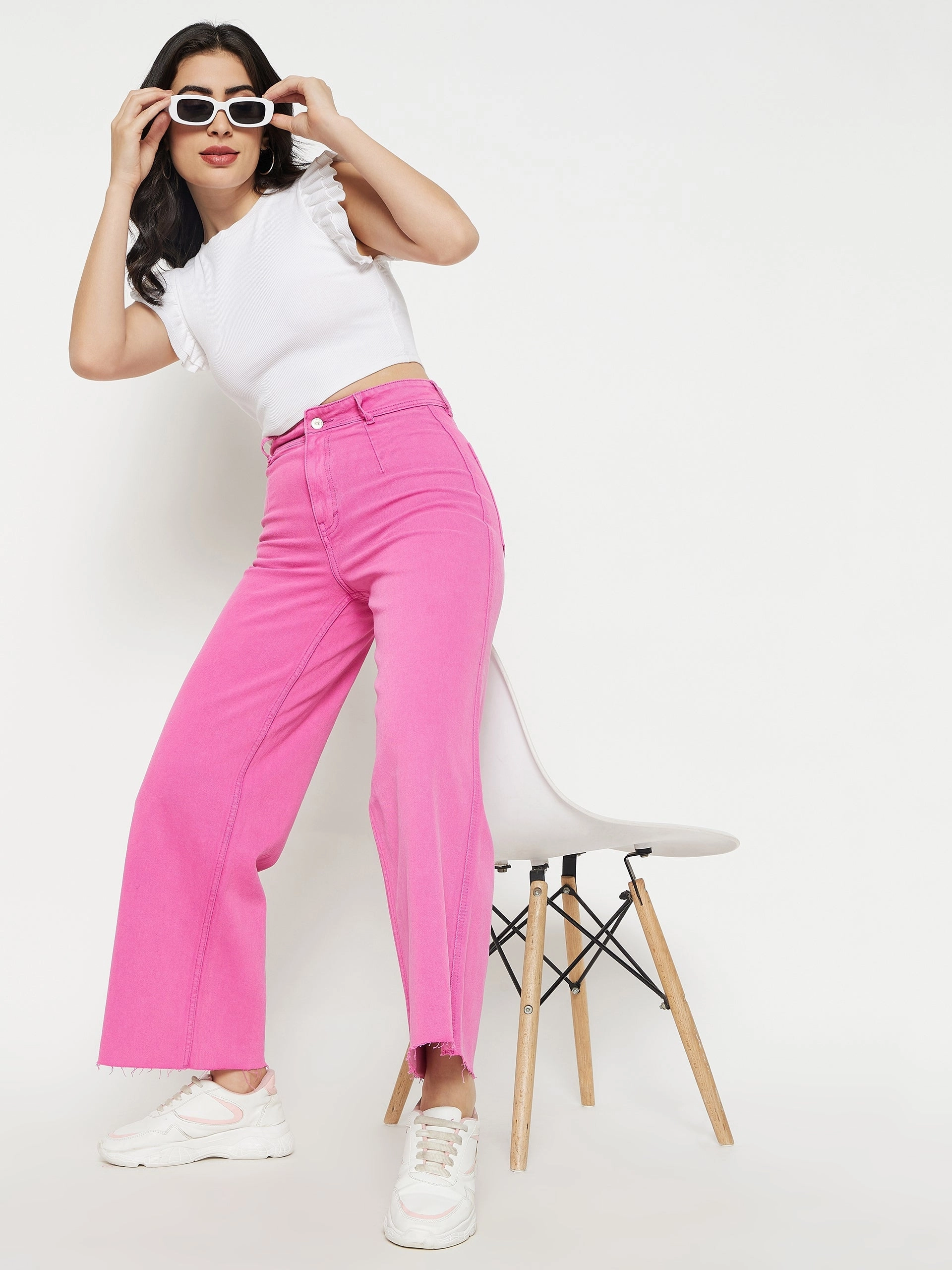 Evening Stroll Stretch Breathable Durable Hardware Madame Pink Solid Denim